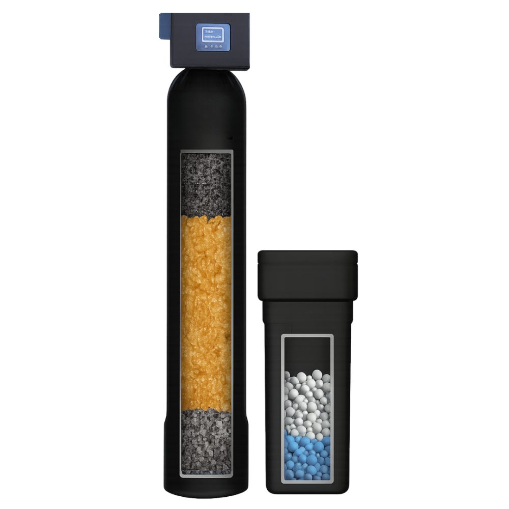 Whole-home softener and filtration tank cutaway