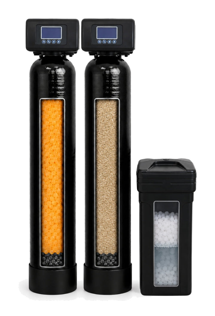 Dual tank well water iron breaker and softener with brine tank
