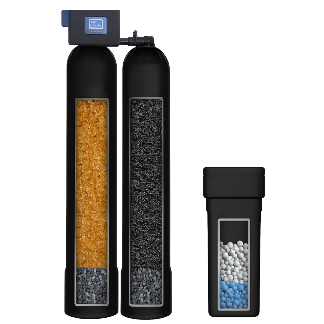 Dual tank whole-home system with separate resin and carbon tanks